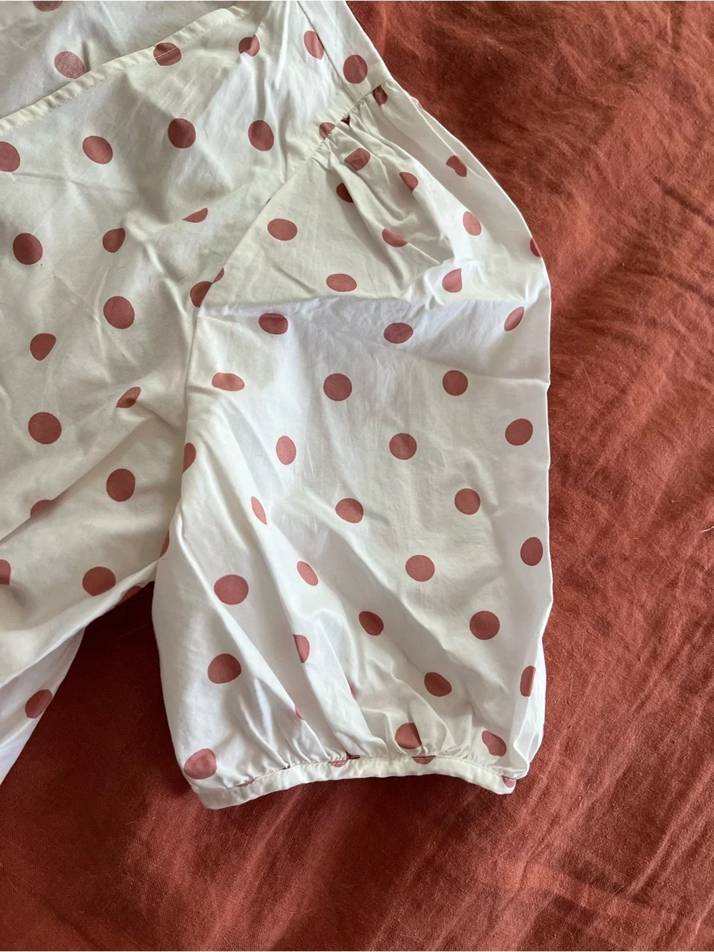Flowy White Pink Polka Dot Wrap Mini Dress with Puff Sleeves | Size S | Cotton